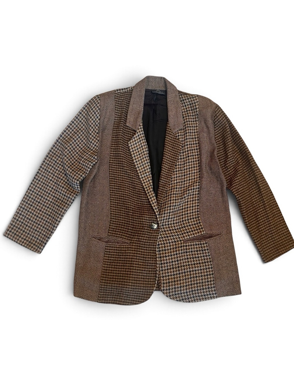 Affinity Vintage 90s Women’s Sz L Brown Herringbone Slouchy Blazer Relaxed Fit